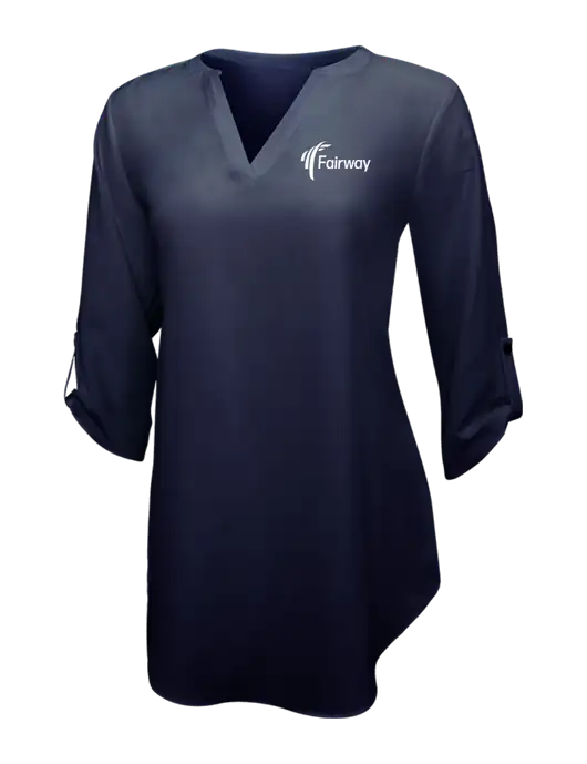 Navy Womens 3/4 Sleeve Tunic Blouse w/Fairway Logo