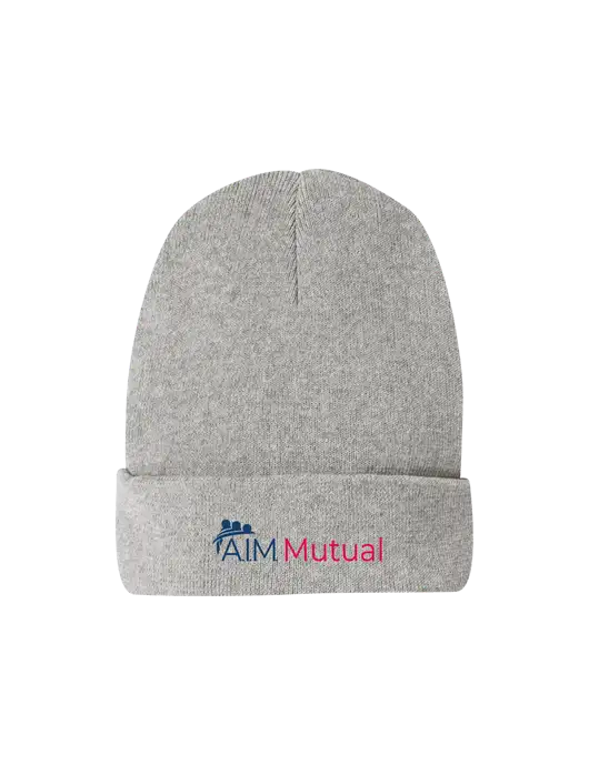 Recycled Light Heather Grey Beanie w/A.I.M. Mutual Logo
