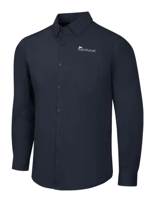 Navy Long Sleeve Carefree Poplin Shirt w/A.I.M. Mutual Logo