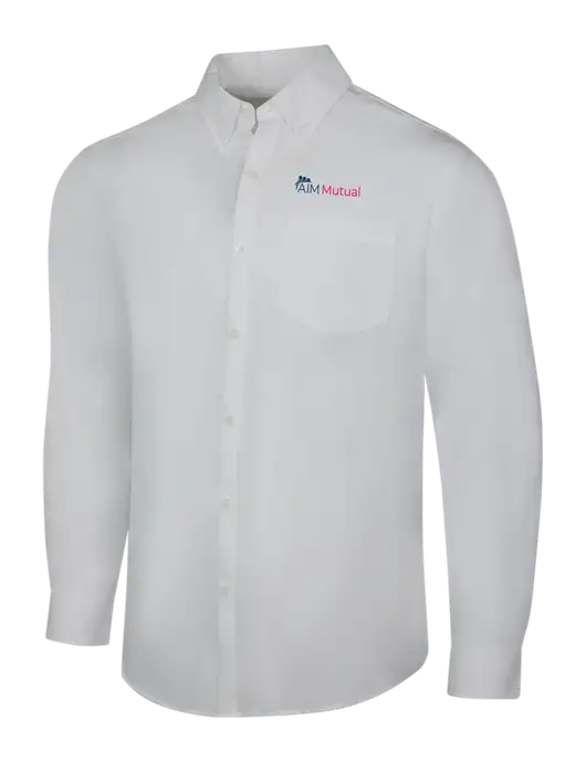 White Long Sleeve Carefree Poplin Shirt w/A.I.M. Mutual Logo