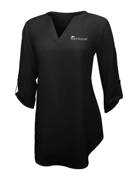 Womens Black 3/4 Sleeve Tunic Blouse w/A.I.M. Mutual Logo