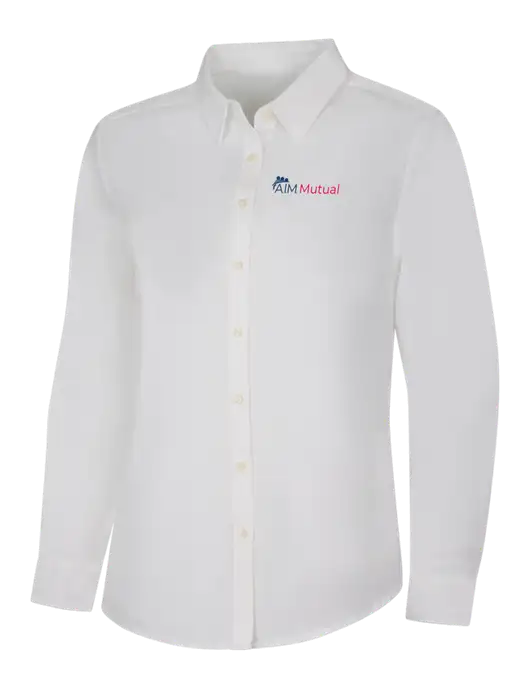 Womens White Long Sleeve Superpro React Twill Shirt w/A.I.M. Mutual Logo