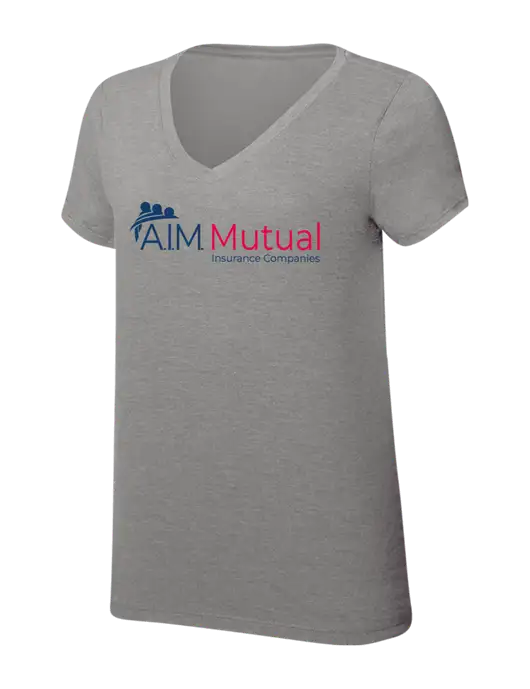 Womens Simply Soft V-Neck Grey Frost 4.5oz  Poly/Combed Ring Spun Cotton T-Shirt w/A.I.M. Mutual Logo