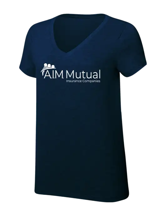 Womens Simply Soft V-Neck New Navy 4.5oz  Poly/Combed Ring Spun Cotton T-Shirt w/A.I.M. Mutual Logo