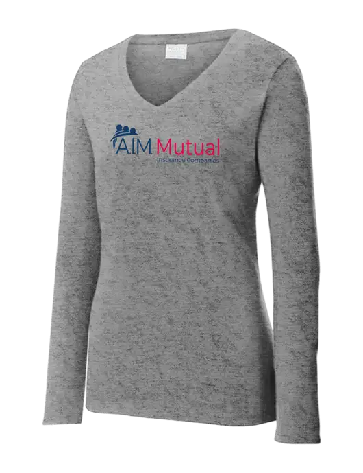 Womens  V-Neck Ring Spun Grey Heather 4.5 oz Long Sleeve T-Shirt w/A.I.M. Mutual Logo