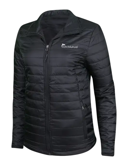 Womens Black Puffy Packable Jacket w/A.I.M. Mutual Logo