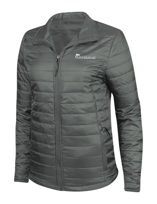 Dark Grey Womens Puffy Packable Jacket w/A.I.M. Mutual Logo
