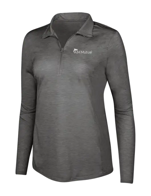 Dark Grey Heather Womens Posicharge Tri-Blend Wicking 1/4 Zip Pullover w/A.I.M. Mutual Logo