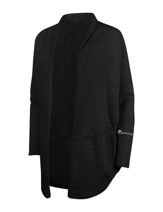 Deep Black/Charcoal Heather Womens Interlock Cardigan w/A.I.M. Mutual Logo