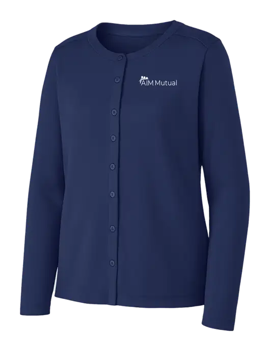 Dress Blue Navy Womens Concept Stretch Button-Front Cardigan Sweater w/A.I.M. Mutual Logo