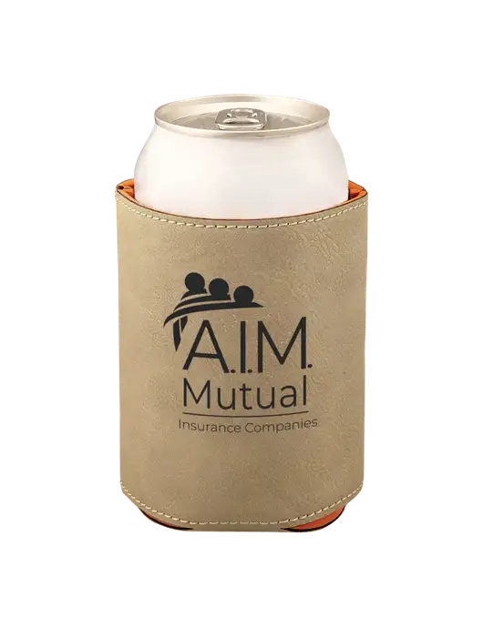 Tan Leatherette Beverage Holder w/A.I.M. Mutual Logo