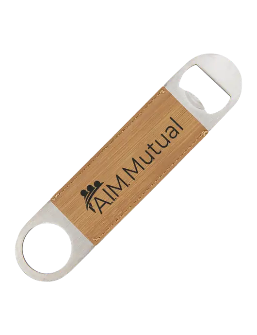 Bamboo Leatherette Bottle Opener w/A.I.M. Mutual Insurance Logo