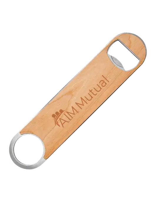 Bottle Opener w/Wood Veneer, 7 x 1.2 w/A.I.M. Mutual Insurance Logo