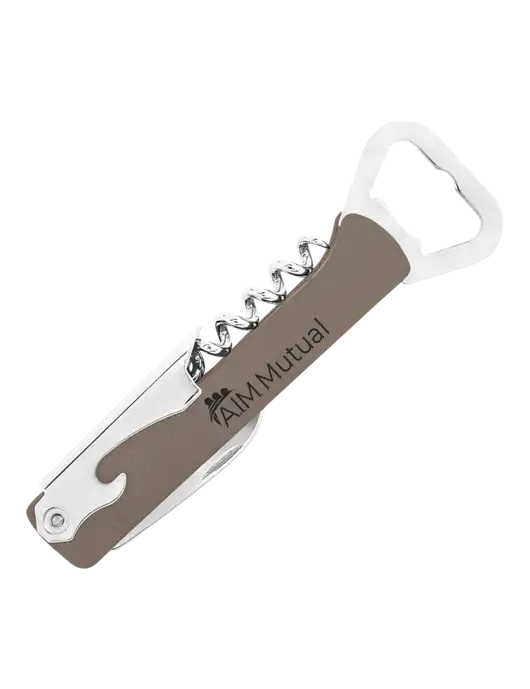 Grey Leatherette Wine Bottle Opener w/A.I.M. Mutual Insurance Logo
