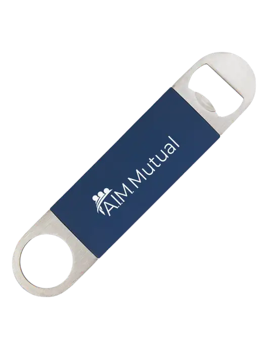 Navy Bottle Opener with Silicone Grip w/A.I.M. Mutual Insurance Logo