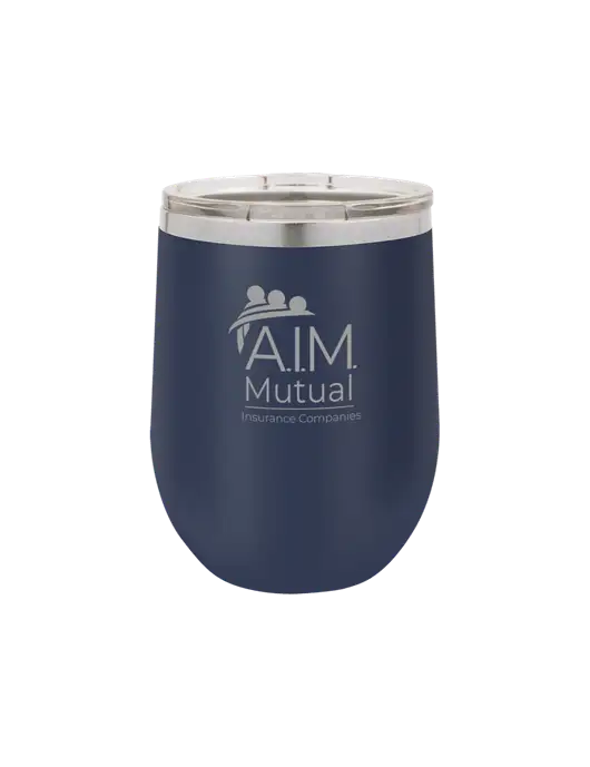 Polar Camel 12 oz Powder Coated Navy Vacuum Insulated Stemless Wine Tumbler w/A.I.M. Mutual Logo