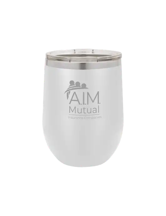 Polar Camel 12 oz Powder Coated White Vacuum Insulated Stemless Wine Tumbler w/A.I.M. Mutual Logo