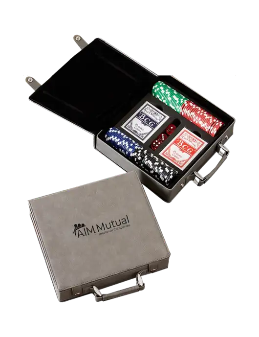 Grey Leatherette 100 Chip Poker Set w/A.I.M. Mutual Logo