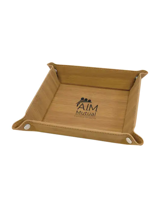 Bamboo Leatherette Valet Tray, 6 x 6 w/A.I.M. Mutual Logo