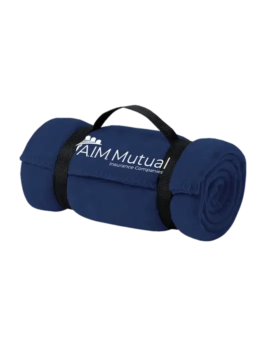 Casual Navy Fleece Blanket With Strap  w/A.I.M. Mutual Logo