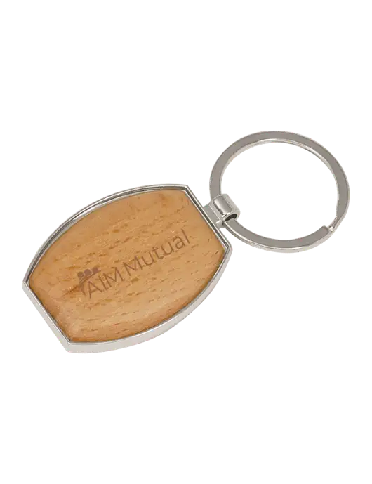 Wood & Silver Oval Keychain w/A.I.M. Mutual Insurance Logo