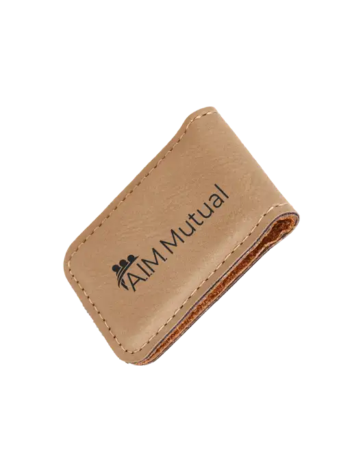 Tan Leatherette Money Clip w/A.I.M. Mutual Insurance Logo