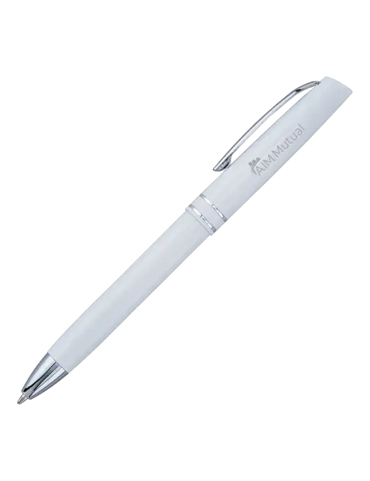 White Anguilla Black Ink Pen w/A.I.M. Mutual Insurance Logo