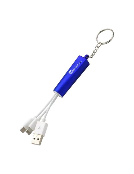 Blue Light-Up Charging Cable with Key Ring w/A.I.M. Mutual Insurance Logo