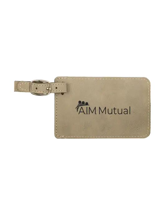 Tan Leatherette Luggage Tag w/A.I.M. Mutual Insurance Logo