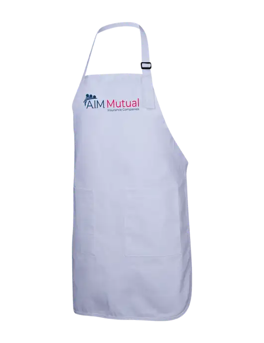 Full-Length White Apron With Pockets w/A.I.M. Mutual Logo